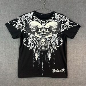 ROMWE Graphic T-Shirt Skull & Spade Card Print Black Men's Medium‎
